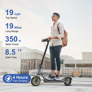 Electric Scooter Adults, 19MPH Top Speed, 19 Miles Range, 8.5" Solid Tires, Folding E-Scooter with Dual Braking Dual Suspension