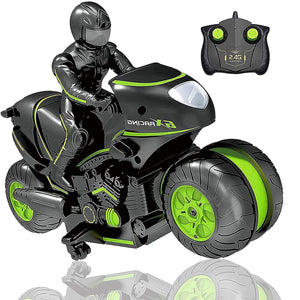 RC Motorcycle, Remote Control Motorcycle 360° Spinning Wheels Stunt Motorbike (Green)