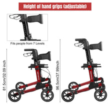 Load image into Gallery viewer, Rollator Walker for Seniors/Adults Foldable in Two Directions Rolling Walker with Seat 330 lbs Capacity 4 Big 8 inch Wheels Hand Grips Adjustable Height Lightweight Aluminum Walker 7204(Red)
