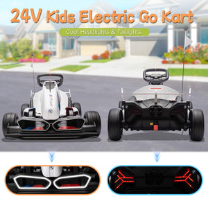 36V Electric Go Kart for Kids, Licensed BMW Battery Powered Drift Racing Go Kart, 7.5 MPH Drift Kart w/Adjustable Speed, White