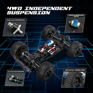 1:10 Large High Speed Remote Control Car with LED Shell Lights, 48+ KM/H, 4WD Offroad Monster Truck for Adults & Kids