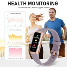 Load image into Gallery viewer, Fitness Tracker, Step Counter with 24/7 Heart Rate Blood Oxygen Blood Pressure Sleep Monitor, 1.10" AMOLED Touch Screen Smart Watches for Women Men (Orchid Purple))
