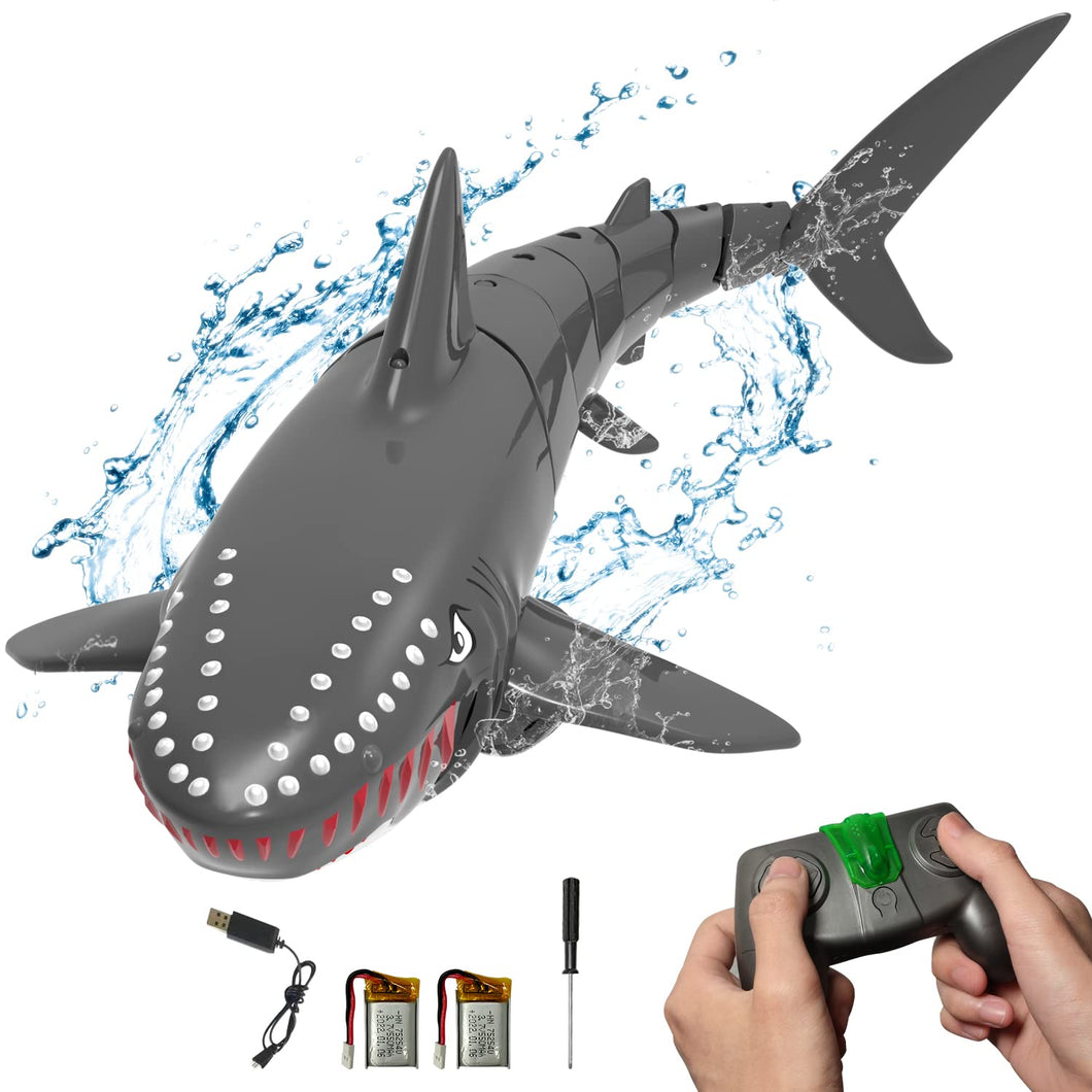 RC Shark Toys, 2.4Ghz 1:18 Scale High Simulation Remote Control Shark Swimming Pool Toy (Gray)
