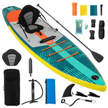 Load image into Gallery viewer, GYMAX Paddle Board, Inflatable SUP with Kayak Seat, Camera Mount, Direction Fin Paddle &amp; Carry Backpack, Extra Wide Below Up Stand Up Paddle Boards for Adults &amp; Youth Floating Fishing Water Exploring
