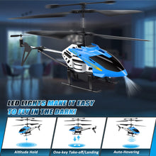Load image into Gallery viewer, RC Helicopters - Remote Control Helicopter Toys: One Key Take-Off/Landing, Automatic Altitude Hold, LED Light &amp; 3.5 Channel, Blue
