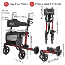 Load image into Gallery viewer, Rollator Walker for Seniors/Adults Foldable in Two Directions Rolling Walker with Seat 330 lbs Capacity 4 Big 8 inch Wheels Hand Grips Adjustable Height Lightweight Aluminum Walker 7204(Red)
