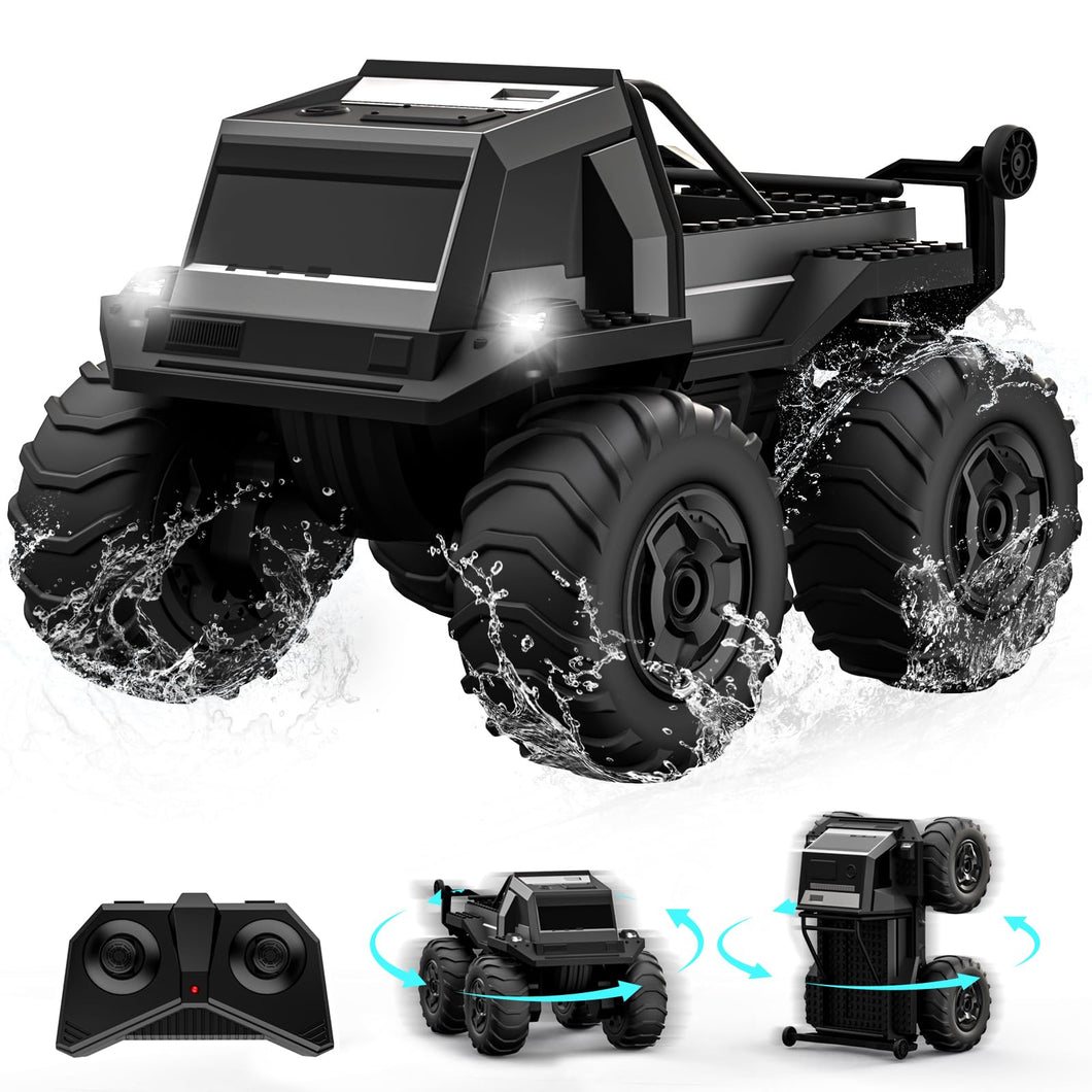 Amphibious Remote Control Car for Kids, 1:16 RC Trucks 4WD Offroad All Terrain, DIY Pick-up Toys Waterproof Monster Truck,60Mins+ Play Time