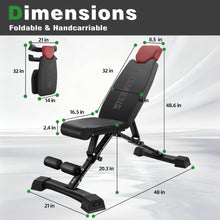 Load image into Gallery viewer, HEMERIS Adjustable Weight Bench 32 In Backrest, Foldable Workout Bench for home gym 660 LBS Incline/Decline Bench Press Exercise Equipment 85°to -30°FID Strength Weight Training(Black)

