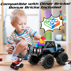 Amphibious Remote Control Car Monster Truck Toys Waterproof RC Stunt Cars for Boys 8-12 Toys W/Blocks & 360°Spin