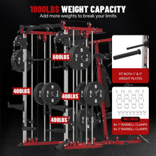 Load image into Gallery viewer, FAGUS H All in One Home Gym System Workout Station, Multi-Function Smithe Machine Power Cage with Cable Crossover-Black Red

