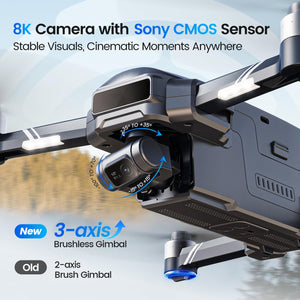 3 Axis Brushless Gimbal GPS Drones With Camera For Adults 4K, FPV Drone, 8K Image, 4K/30FPS Video, 48MP Photo, 80 Min Flight