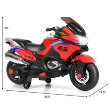 Load image into Gallery viewer, 12V Kids Motorcycle, Battery Powered Electric Vehicle for Kids, Training Wheels, LED Lights, Foot Pedal (Red)
