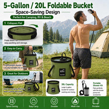 Load image into Gallery viewer, ELZONYX Portable Shower for Camping, 6000mAh Rechargeable Camping Shower with Intelligent LED Display, Foldable Bucket, 4 Spray Modes, IPX7 Waterproof Outdoor Camp Pump for Hiking, Travel, Car, Pet
