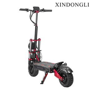 Electric Scooter with Seat, 11-inch Off-Road Tires, Dual Suspension, LED Display, Black and Red