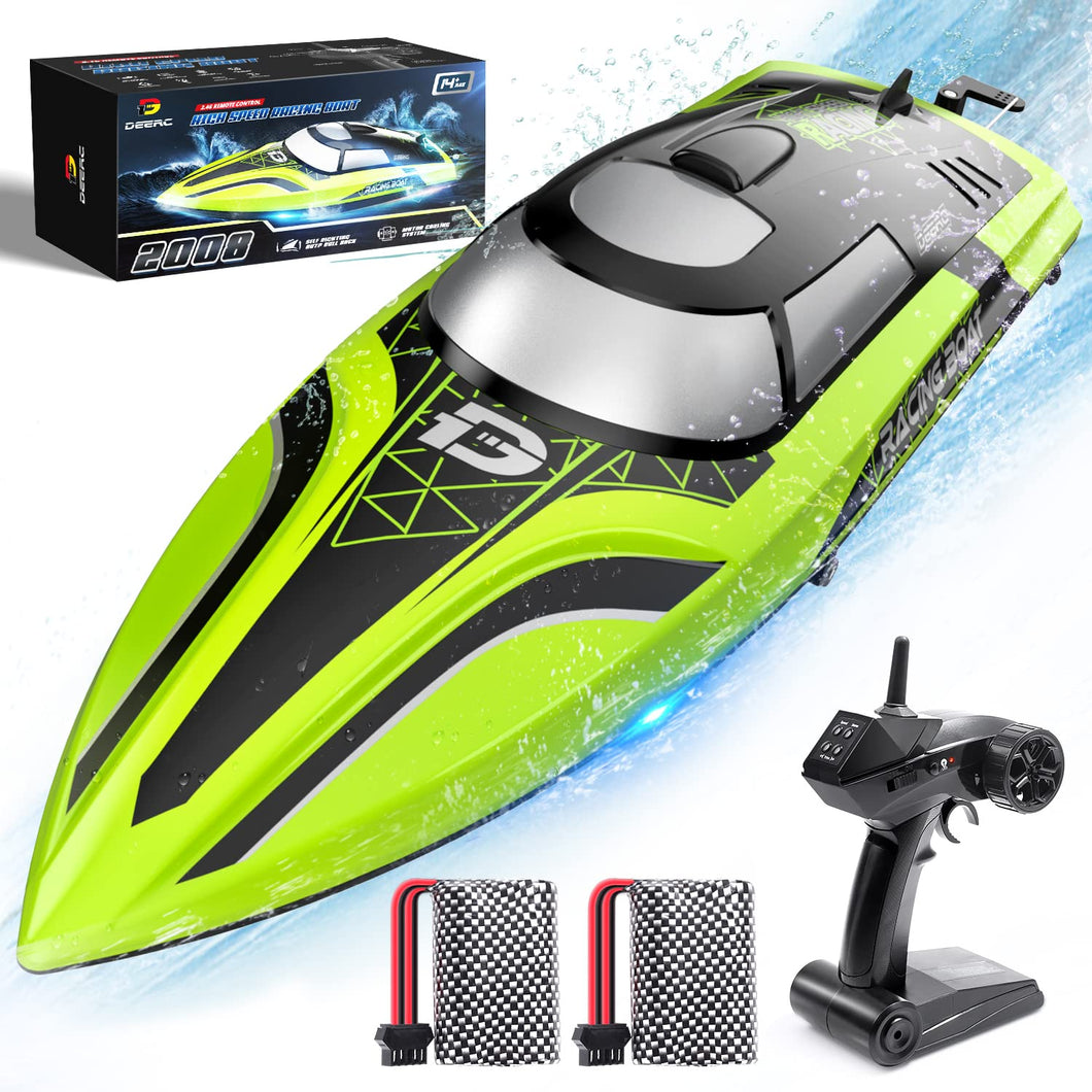 RC Boat with LED Light, 30+ Mins, Self Righting Remote Control Boat for Pools & Lakes, 20+ MPH, 2.4GHz Racing Boats, 2 Battery, Pool Toys