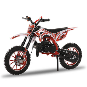 49cc Kids Dirt Bike - 2-Stroke Mini Motorcycle with Disc Brakes, Shock Absorption, Soft Seat Cushion and Off-Road Tires