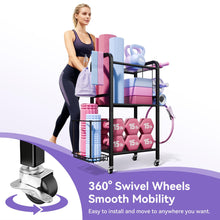 Load image into Gallery viewer, Josmimic 3-Tier Heavy-Duty Home Gym Storage Rack with Hooks and Smooth Wheels for Workout Gear
