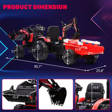 Load image into Gallery viewer, Electric Car for Kids, 3-in-1 Ride On Tractor, Excavator &amp; Bulldozer - 24V Electric Vehicle with Trailer, Remote Control, Red
