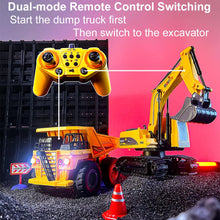 Load image into Gallery viewer, RC Excavator and Dump Truck Toy Set for Kids, 2.4Ghz 11 Channel Dual Control Remote Control Construction Vehicle
