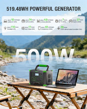 Load image into Gallery viewer, Portable Power Station 500W, 519.48Wh/140400mAh Solar Generator Backup
