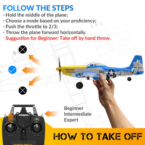 RC Plane RTF 4 Channel Remote Control Airplane with 3 Modes - Ready to Fly Upgrade P51 Mustang RC Airplane for Beginners Adult