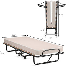Load image into Gallery viewer, Renatone Folding Bed with Mattress, Portable Guest w/ 4 inch Memory Foam Sturdy Metal Frame, Rollaway Cot Size for Adults, Sleeper Bedroom, Living Room, Office, Camping Clear Small Single
