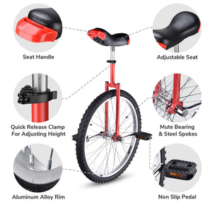 24" Inch Wheel Unicycle Leakproof Butyl Tire Wheel Cycling Outdoor Sports Fitness Exercise Health Red