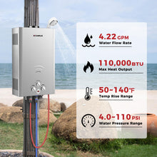 Load image into Gallery viewer, CAMPLUX Tankless Water Heater, 4.22 GPM PropaneWater Heater Gas, 110,000 BTU Outdoor CampingWater Heater, Propane Shower, BW422G, Gray
