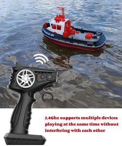 RC Boat, 1/72 RC Tugboat for Pools and Lakes, 2.4Ghz High-Speed Remote Control Boat with LED Lights and Low Battery Alarm for Kids and Adults