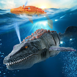 Remote Control Dinosaur Toys for Kids 3 4 5 6 7, Mosasaurus Diving Toys RC Boat with Light and Spray Water for Swimming