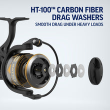 Load image into Gallery viewer, Penn Battle IV Size 5000 Spinning Fishing Reel, Full Metal Body and Sideplate, CNC Gear Technology, Hydro Armor Seals Critical Area from Water Intrusion, HT-100 Drag System
