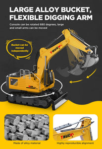 21" Large Remote Control Excavator Toy with Metal Bucket & Dozer Blade, 15-Channel RC Excavator Toys, 120+Mins/Spray/Sound/Light