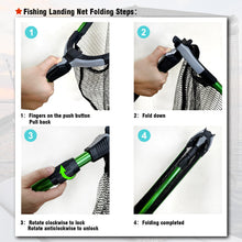 Load image into Gallery viewer, Fiblink Folding Aluminum Fishing Landing Net Fish Net with Extending Telescoping Pole Handle (Green:59-118 inches-(Extend Length))
