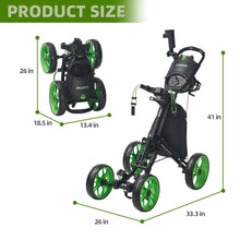 Load image into Gallery viewer, FLAGTAG Golf Push Cart 4-Wheels,Folding Golf Cart, Golf Pull cart with Cup Holder,Umbrella Holder,Cooler Bag, Foldable with one-Click,Handle Height Adjustable,Drink Holder,Walking Push cart
