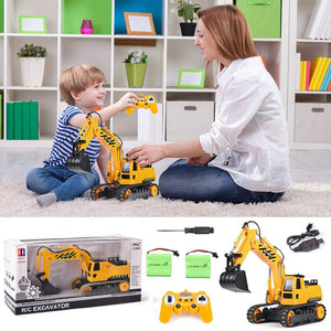 E Remote Control Excavator Toy 2 Batteries Digger Hydraulic Construction Vehicles RC Trucks Toys