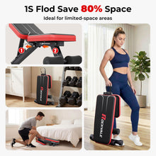 Load image into Gallery viewer, Rockvale 95% Pre-assemble Adjustable Weight Benches for Home Gym, 9 Backpad Positions Workout Bench, 660lb Compact Bench Press for Small Space(1Sec Fast Folding)
