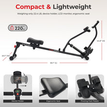 Load image into Gallery viewer, Sunny Health &amp; Fitness Smart Compact Adjustable Rowing Machine -Black
