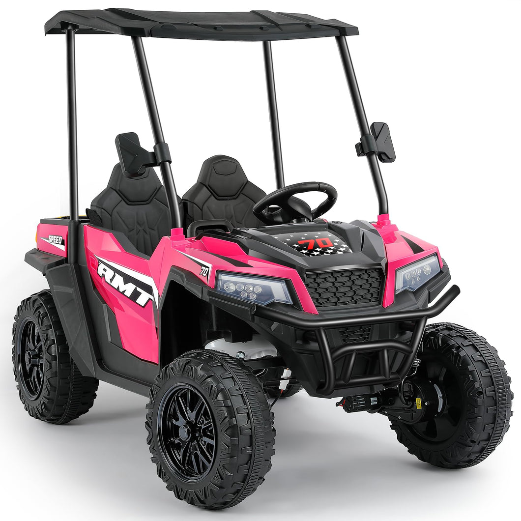 24V Ride on Toy for Big Kid,Ride on Car 2 Seater w/Sun Shade,Dump Bed & Shovel,4.5MPH,4WD Electric Car, Pink