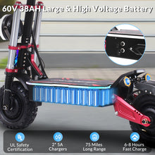 Load image into Gallery viewer, Electric Scooter for Adult, 6000W Dual Motor 55MPH Fast Escooter, 60V 38Ah Large Battery Up to 75 Miles, Portable Folding E-Scooter with Seat
