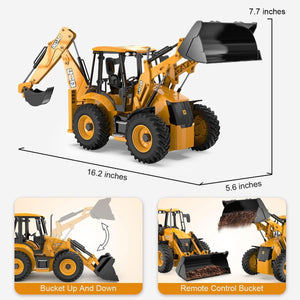 RC Backhoe Wheel Loader 2.4G Fully Functional 1/20 Remote Control Excavator Bulldozer Back Hoe Truck Tractor Digger Heavy Duty