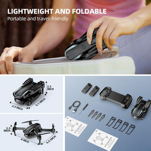 Drone with Camera 1080P HD FPV Foldable Mini Drone for Beginners Kids Adults, Drone with One Key Take Off/Landing, Gesture Selfie