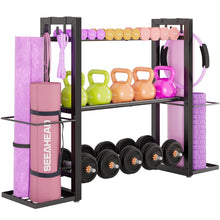 Load image into Gallery viewer, 3-Tier Adjustable Dumbbell Rack Heavy Duty Metal Storage Rack, Dumbbell Weight Rack and Kettlebells Rack, Yoga Mat Organizer, Multi-Purpose Gym Equipment Storage Stand for Home Gym Accessories
