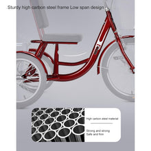 Load image into Gallery viewer, Red, Adult Tricycles, Pedal Tricycle with Front and Rear Removable Baskets, Outward-Facing Toe and Rollover Prevention
