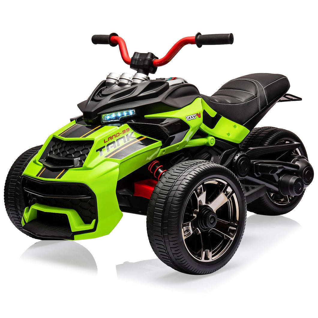 12V Kids Ride On ATV, 3 Wheeler Motorcycle, Rechargeable Battery-Powered ATV Toy Car with Music, Green