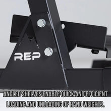 Load image into Gallery viewer, Rep Fitness Dumbbell Rack | 3-Tier Compact Holder | Fits Sets 5-50 lb | Weight Storage Stand | Rubber Hex Organizer | Free Weights Shelf | Heavy Duty Steel Frame | Gym Equipment for Home (Matte Black)
