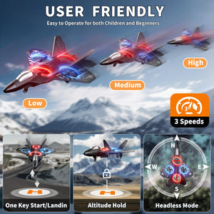 Foam Remote Control Airplanes RC Planes for Kids Adults 4-8, Remote Control Planes Fighter Jet with Light, 360° Flip Fighter Jet Toy