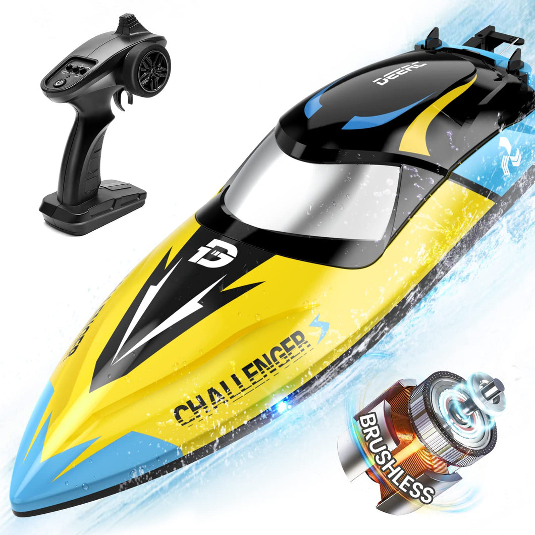 Brushless RC Boat, 30+ mph Fast Remote Control Boats with Never Capsize & Low Battery Alarm Function, 2.4GHz Racing Boat with LED Lights