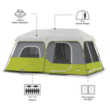 Load image into Gallery viewer, CORE 9 Person Instant Cabin Tent | Large Multi Room Family Pop Up Tent for 2 Minute Camp Setup
