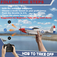 Load image into Gallery viewer, RC Plane for Beginners, P51 Remote Control Airplane for Adults, 2.4GHz 3 Channel Fighter Featuring 6 Axis Gyro Stabilizer Comes with 2 Batteries, Easy to Fly

