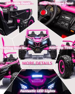 24V 7AH 2 Seater Power Wheels for Big Kids, 25" 4WD Large Kids' Electric Vehicles with Remote Control for Girls Boys, Pink